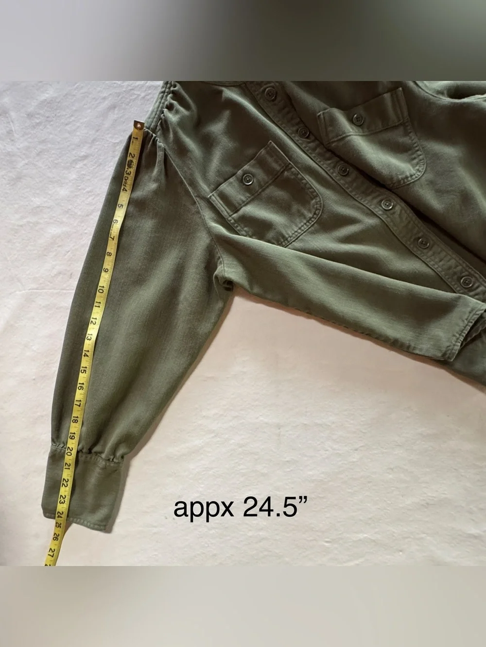 J.Crew Point Sur Draped Twill Button Down Shirt Army Olive Green AD266 (Size L)